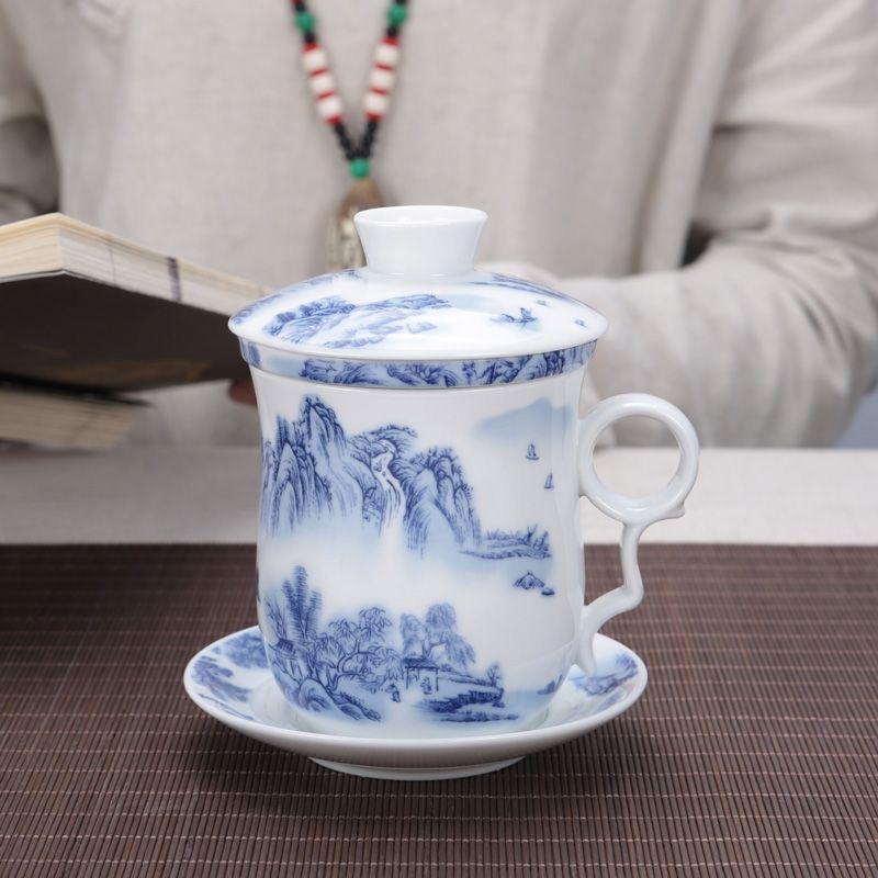China Jingdezhen 400ml Ceramic Tea Cup  With Lid Drink Cup Household Office Conference Cup 12 Designs