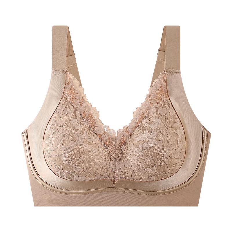 

Skin-friendly V-neck lace gathering, no steel ring, comfortable and breathable, anti-drop lift, double breasts, large size bra. m [34/75bcde recommended 40-52.5kg]