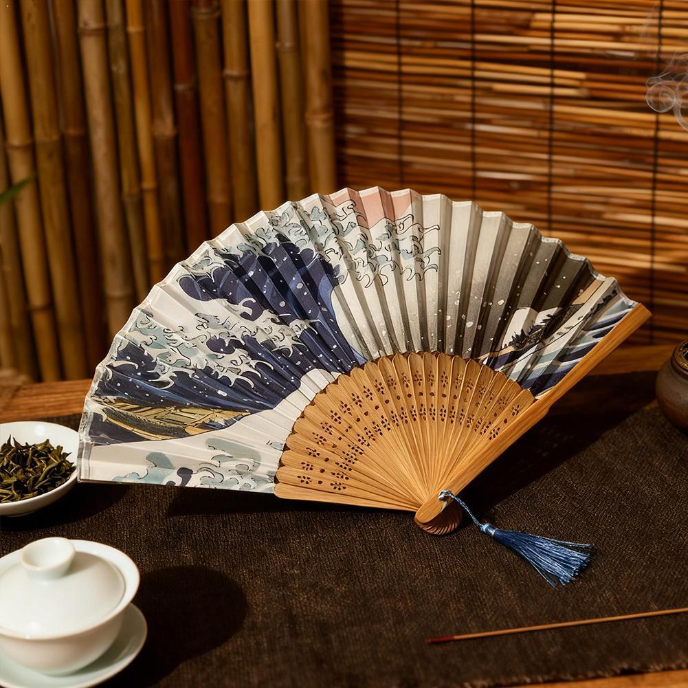 Folding Fan Handmade Decorative Kanagawa Wave Foldable Fan Handheld Vintage Hand Fans For Women Portable Folding