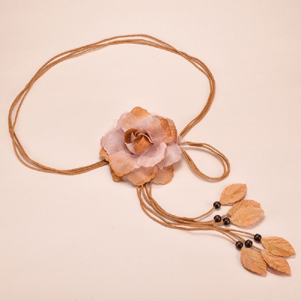 Women Elegant Big Flower Dress Decorated Tassle Chiffon Waistband Waist Chain Belts Waist Rope