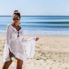 Women's Hollow Out Sun Shirt Flared Sleeve Beach Cover Up Bikini Outer Shirt Knitwear