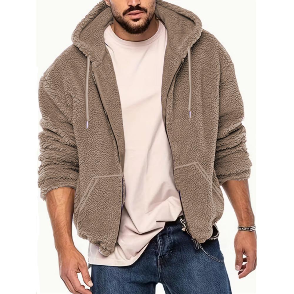 Herbst Winter Herren Fleece Kapuzenjacke Europäischer Stil 2025 Winter Reißverschluss Taschen Klassische Basic Oberteile Oberbekleidung Khaki Bequeme Jacken Neu