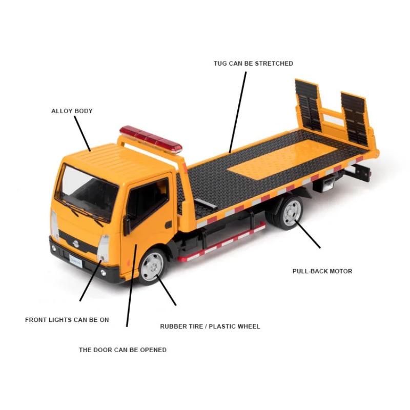 1/32 Nissan Traffic Road Rescue Wrecker Car Model Alloy Diecast Engineering Trailer Truck Model Simulation Sound Light Kids Gift