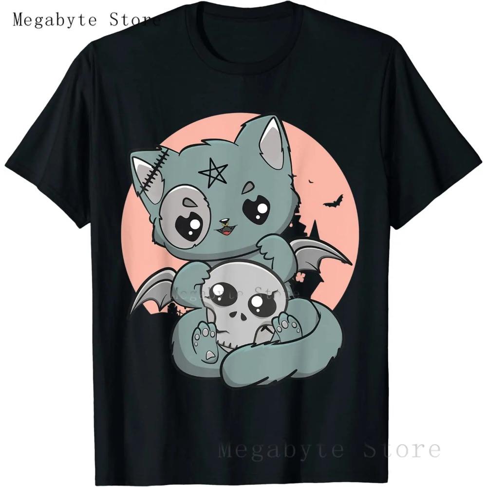 Pastel Goth T Shirt Men Women Kawaii Cartoon Gothic Cat Clothes Harajuku Shirt Unisex Graphic Tees Female Hip Hop T-shirt Male