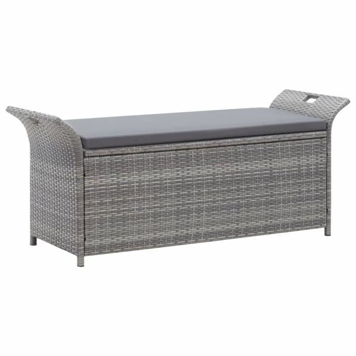 VidaXL Banc de rangement avec coussin Gris 138 cm Résine tressée
