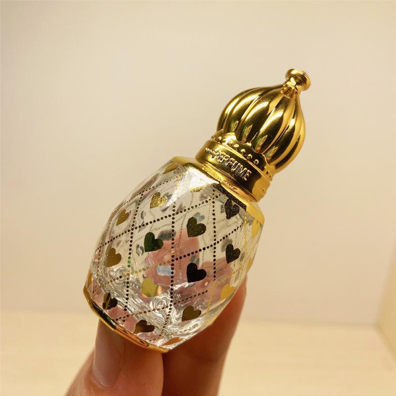 8ml galvanisierte, gravierte Roll-on Flasche, Parfümölflasche im nahöstlichen Stil mit goldener Kronenkappe, tragbar, nachfüllbar