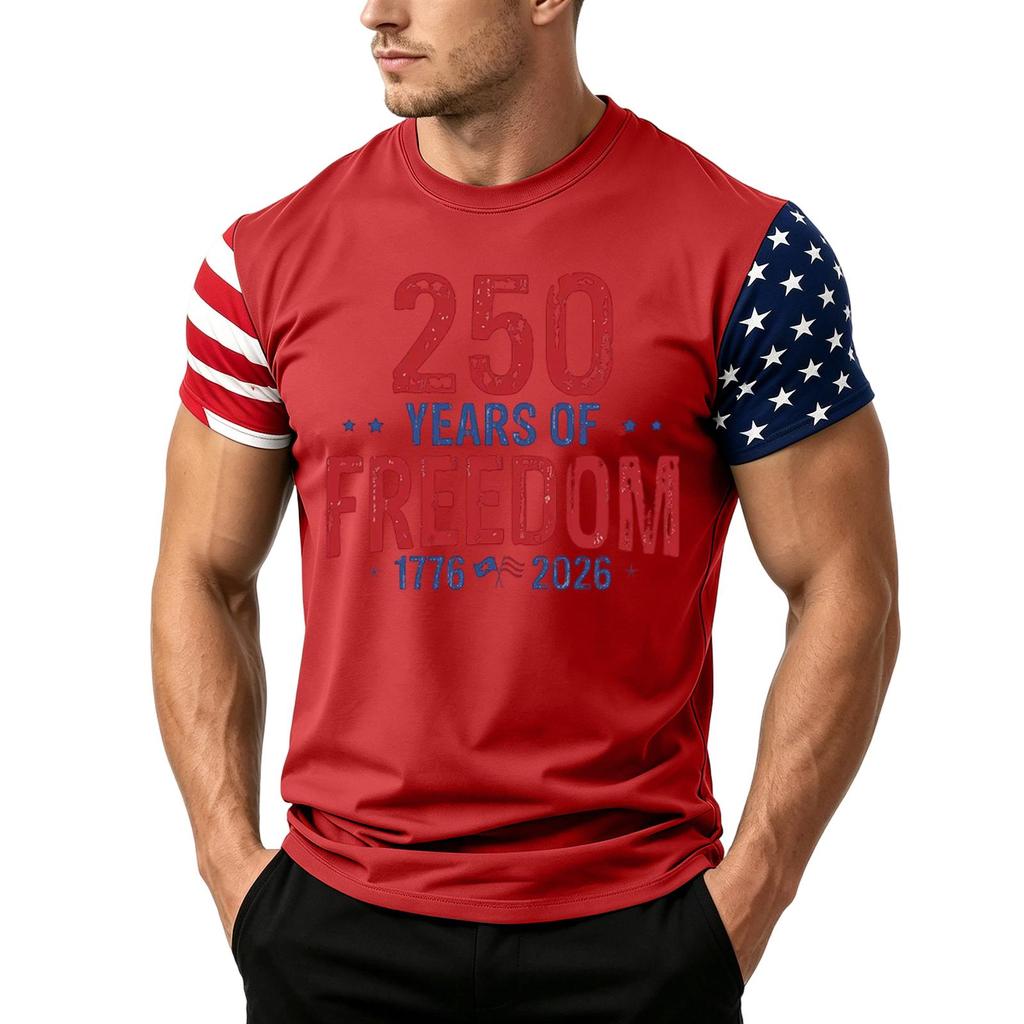 Men's Independence Day Flag Print Short Sleeve T-Shirt, Loose Casual Daily Summer Tops