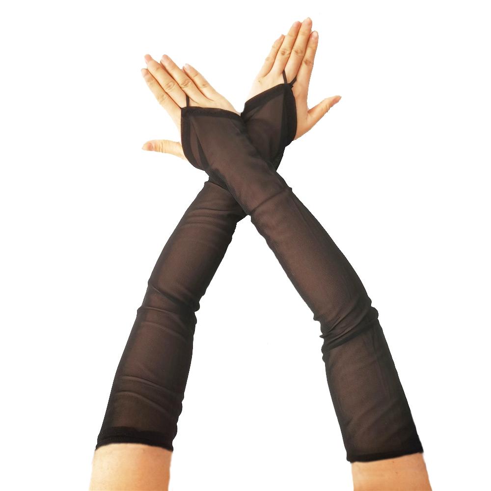 49CM Women Sexy Transparent Mesh Hook Finger Long Fingerless Gloves Retro Style Evening Dress Accessories Cosplay Elasticity