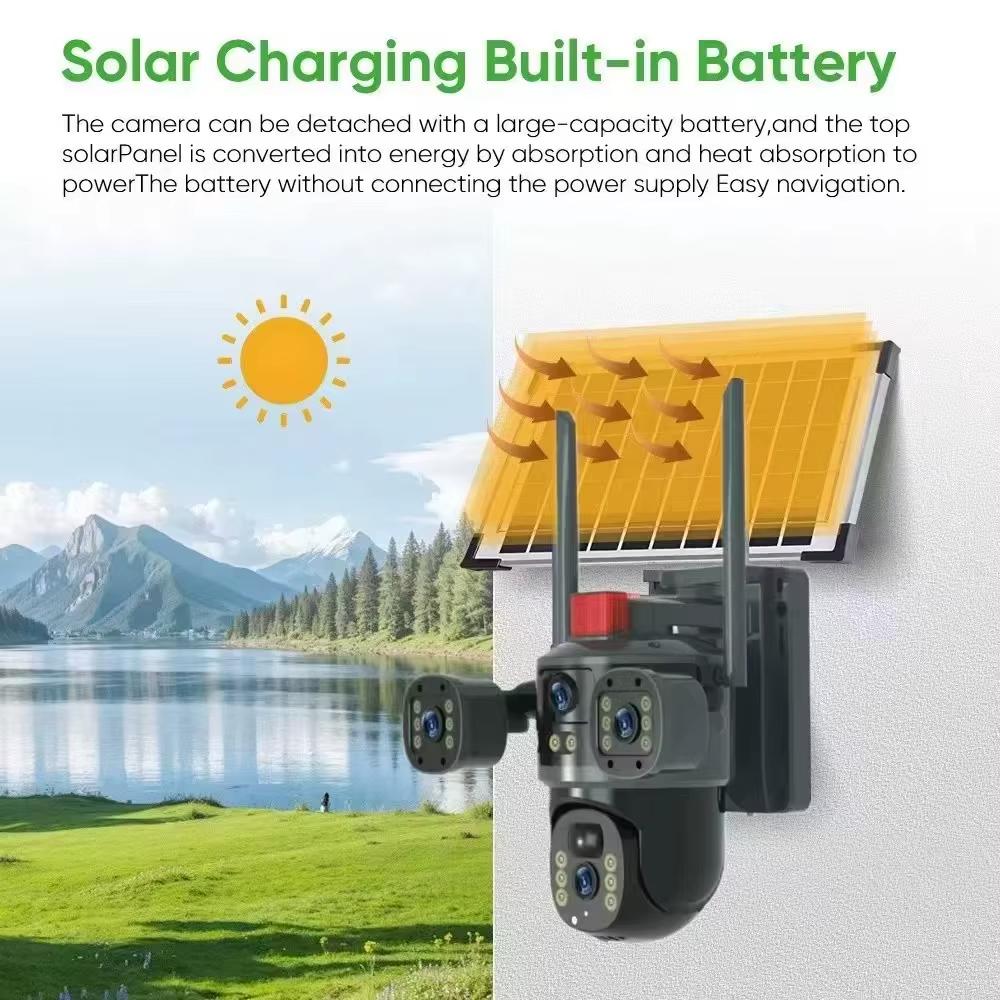 LS VISION 12MP Three-Lens 3 Screen CCTV Camera Solar 4G WIFI Wireless Solar Panel Powered Surveillance PTZ Camera Waterproof Outdoor V380Pro