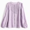 Round Neck Long Sleeve Shirt Lantern Sleeve Small Top Women's Lace Shirt Spring