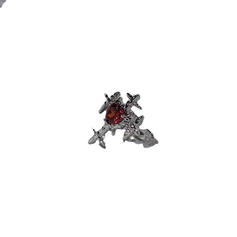 Gothic Red Crystal Cross Geometry Open Rings for Women Y2k Punk Creative Grunge Jewelry Accessories Gift