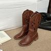 Fashion retro hollow embroidered western cowboy boots women's 2025 summer new versatile outer wear thick heel knight boots