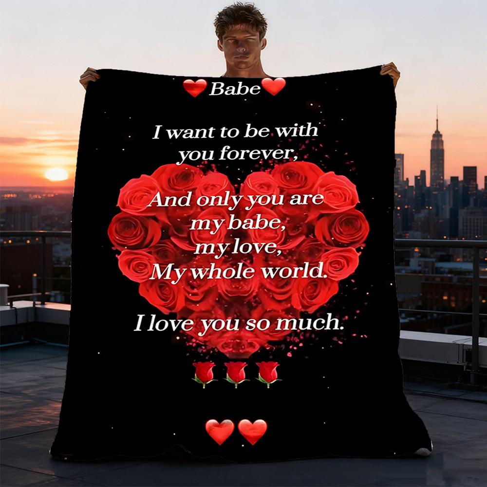 1pc Love Quotes Outdoor Blanket - Lightweight Flannel Throw For Travel, Camping, Gifts For Family Or Friends yy251114261