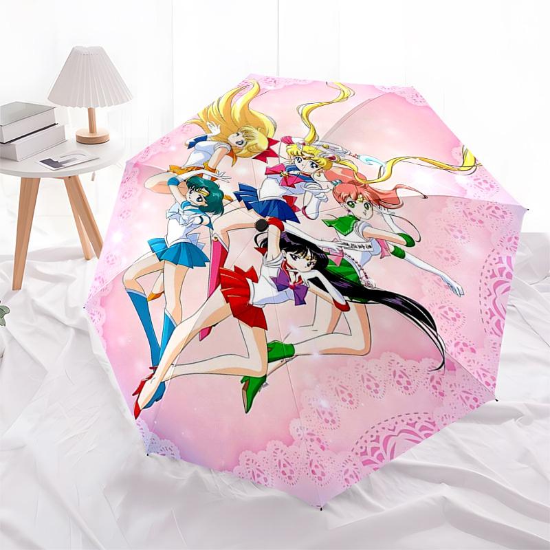 

1pc Sailor Moon Inspired Auto-Open Close Umbrella with Convenient Three-Fold Design, 8-Bone Iron Frame, Outdoor Use, Perfect Gift for Fans, Travelers,