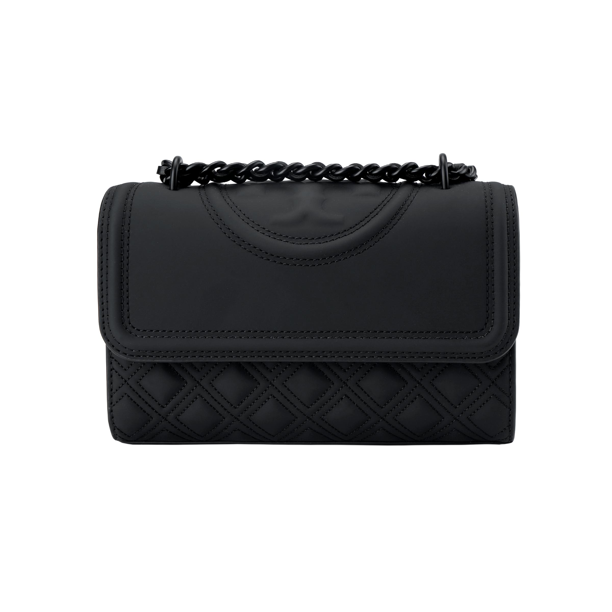 

Tory Burch Fleming Solid Color Logo PU Tote Crossbody Shoulder Bag Small Women Bags Black 82562-001 Basic Set (Bag+Dust Bag)