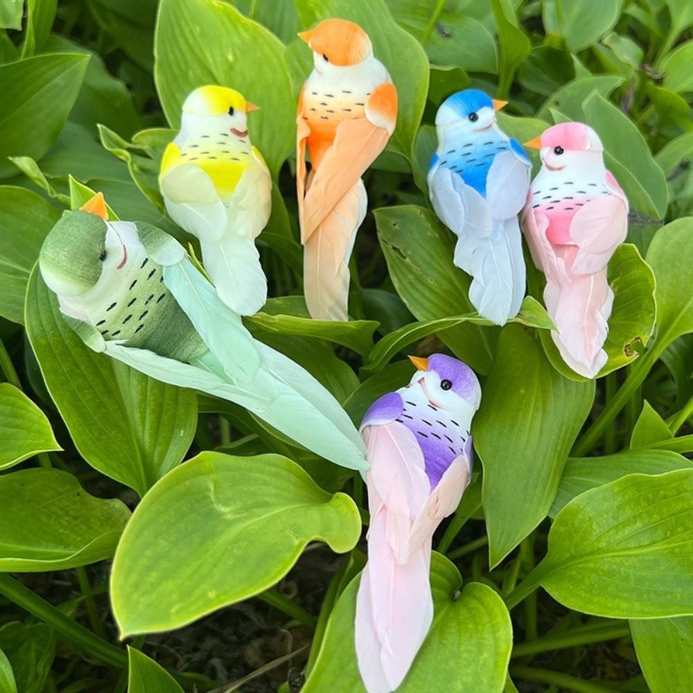 6/5pcs Garden Landscape Decor Simulation Birds Photography Props with Clip Foam Feathers Birds Colorful Home Decor