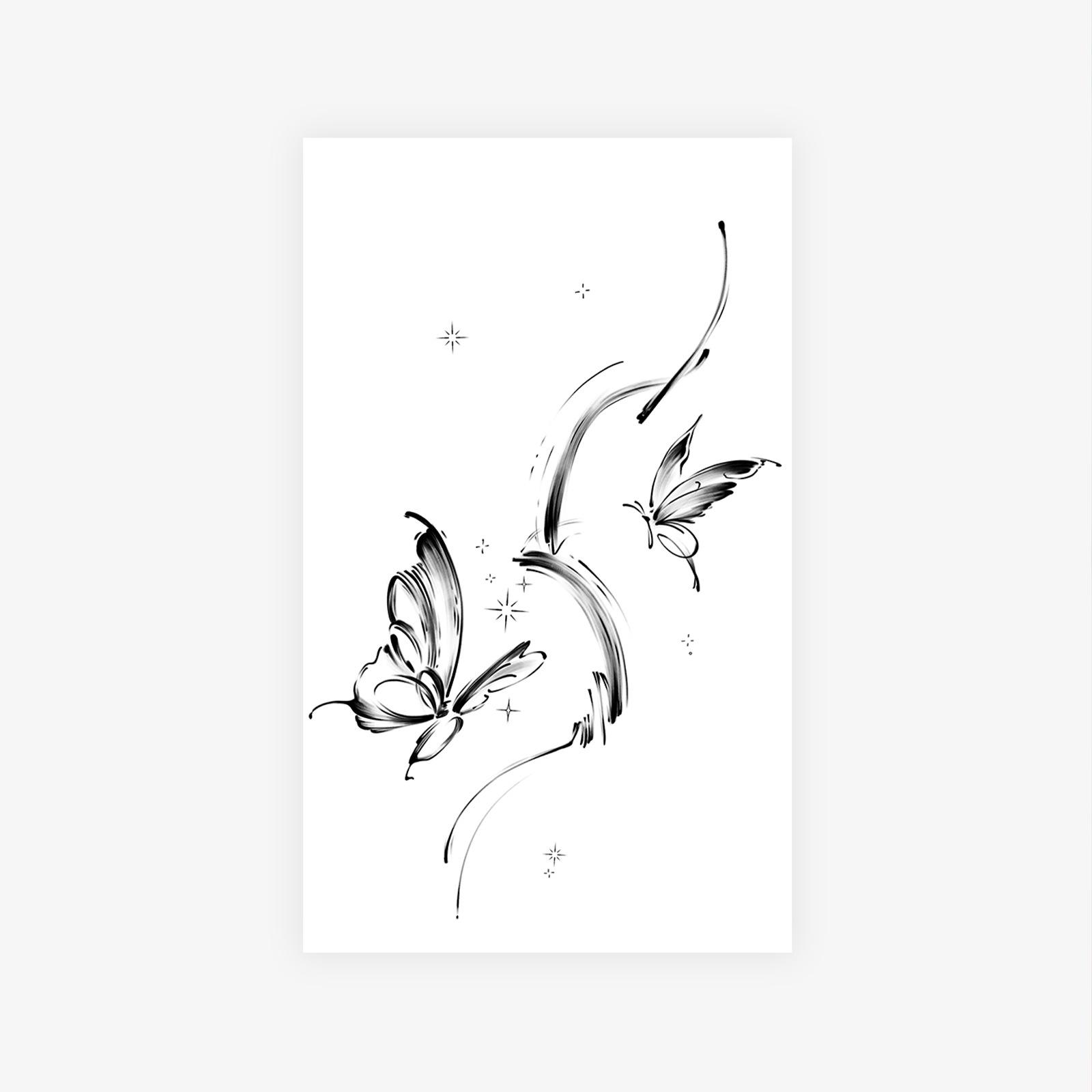 High Value Simple Small Fresh New Chinese Ink Butterfly Flying Collarbone Tattoo Sticker 9*15