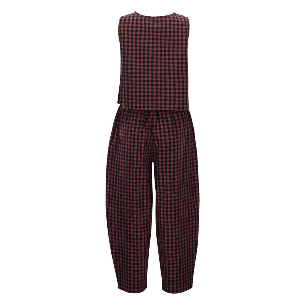 Women's 2026 New Printed Plaid Loose Casual Sleeveless Vest and Pants Set