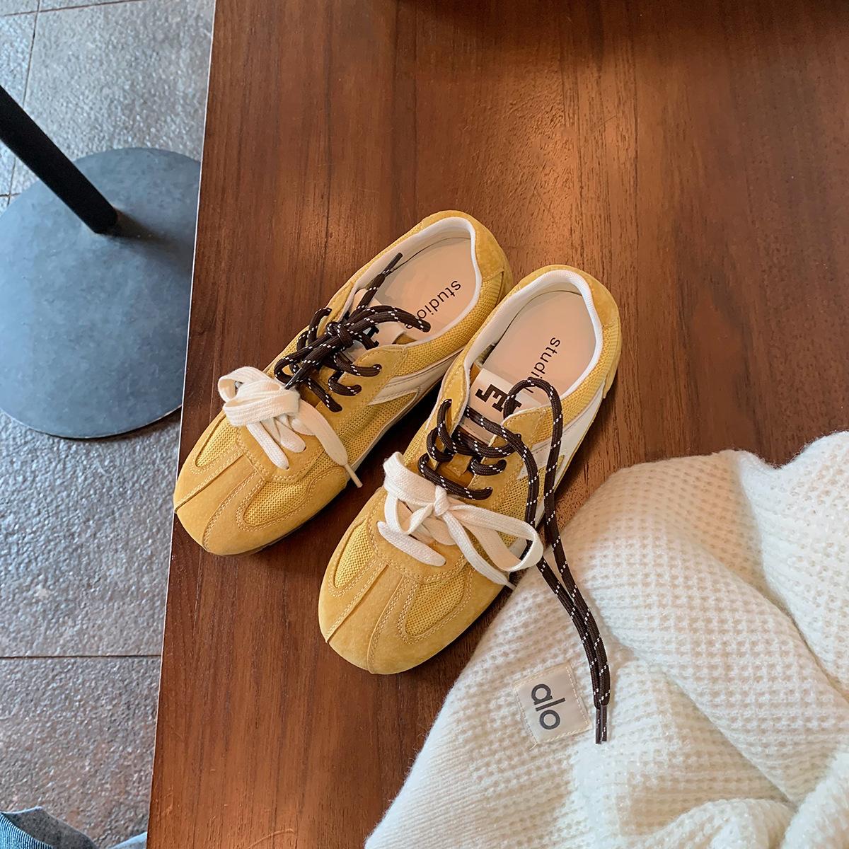 

Cowhide version~ Grape mother 5cm inner height increase retro mandarin duck shoelaces mesh versatile German training shoes women s casual sports shoes 34