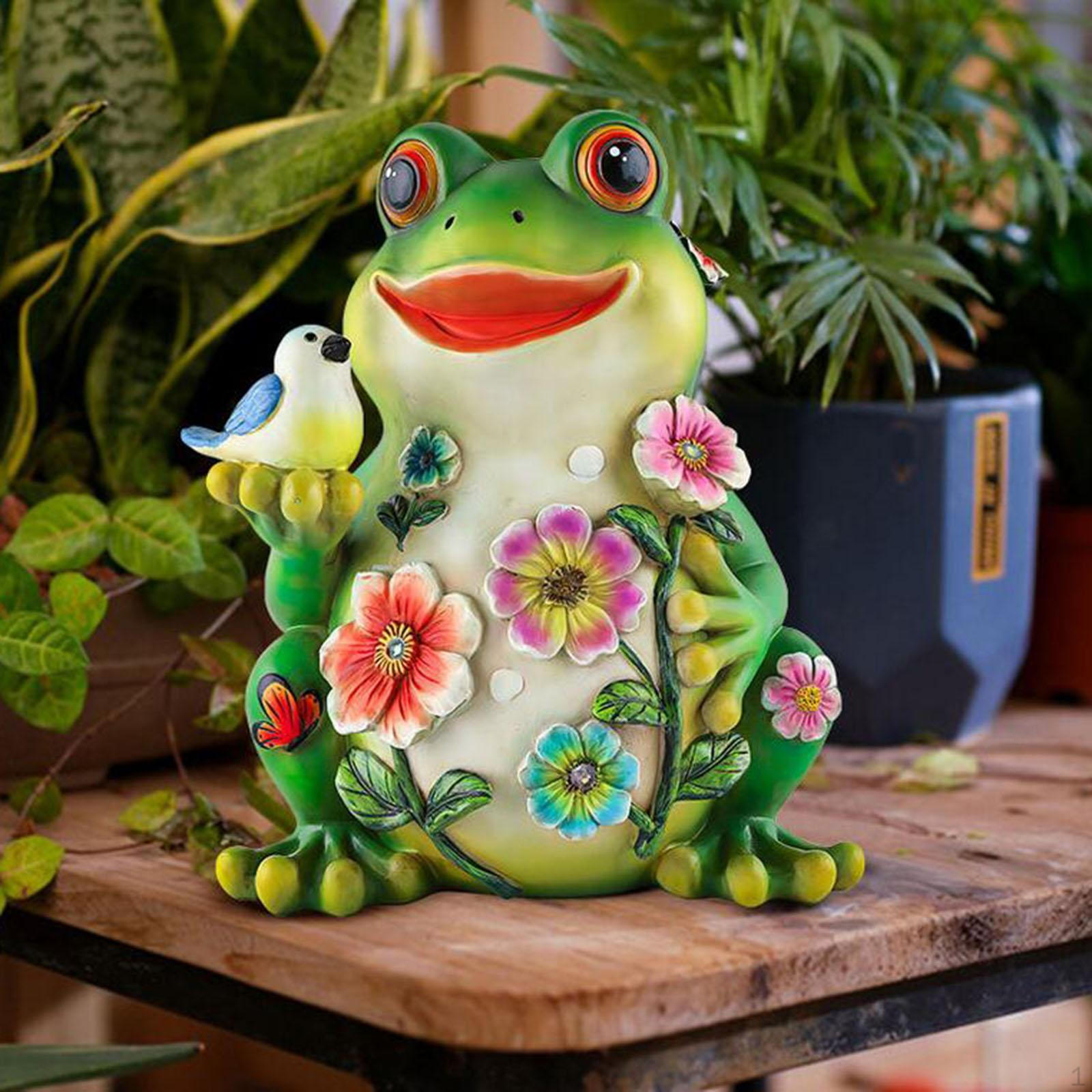 Frog Figurine, Gardens Statue, Practical Sculpture Resin Solar Pathway Light for Lawn Patio Garden