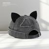 Unisex Cotton Cat Ears Brimless Hat Breathable Washed Old Beanie Hat Solid Color Beanie Cap