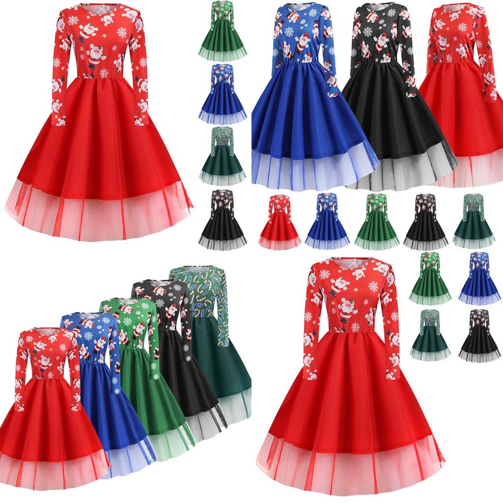Stylish Women's Christmas Costume Midi Dress With Charming Santa Bow And Elegant A-line Design