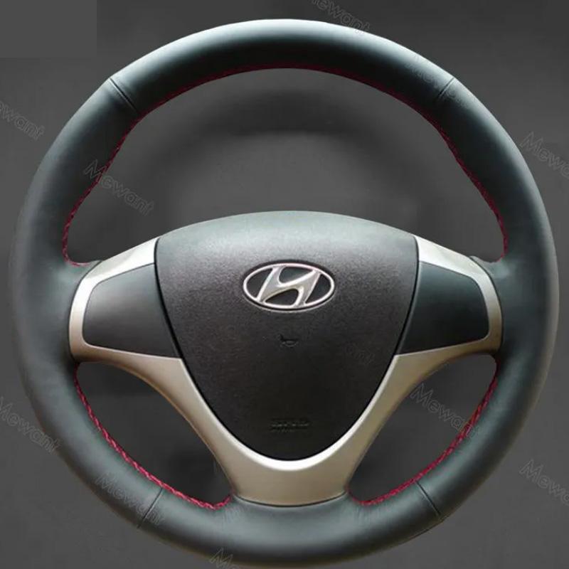 EEJQ9 Für Hyundai I30 Elantra Touring 2009-2011 Maßgeschneiderte Handgenähte Vollständig Abgedeckte Schwarze Leder Auto Lenkradabdeckung Innenraum