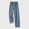Women's High-Waisted Plush Straight Jeans - Thickened Autumn/Winter, Warm Wide-Leg Pants for Pear-Shaped Bodies