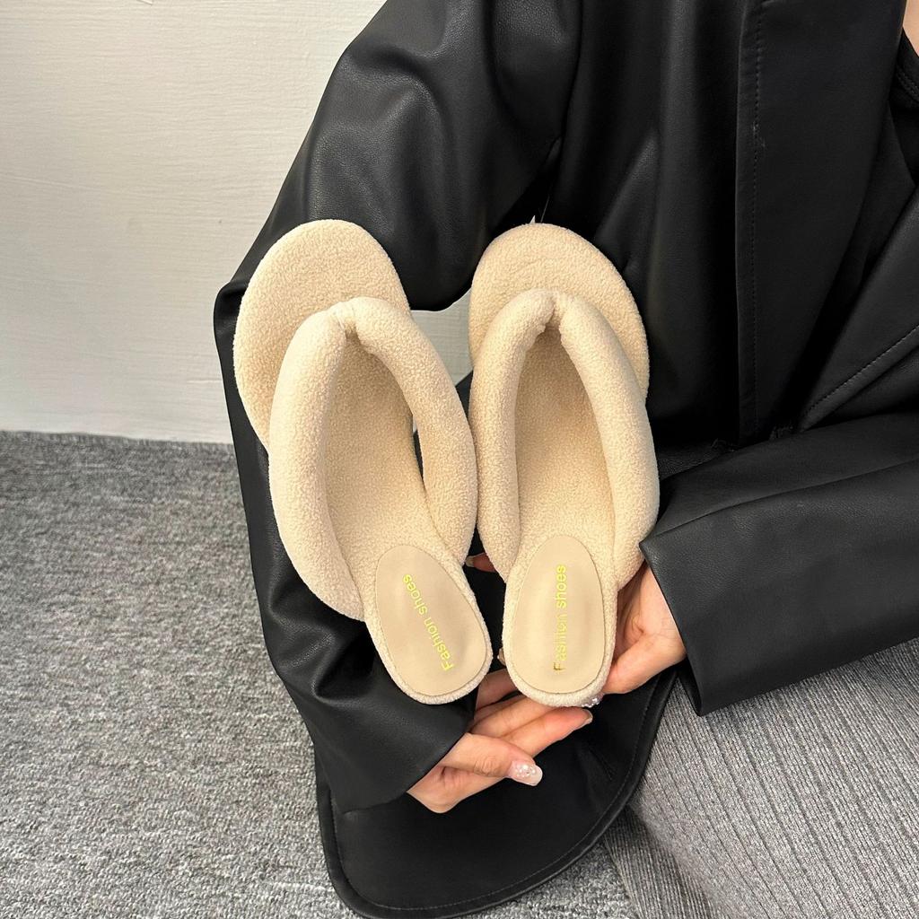 Niche retro leopard print bread toe slope heel slippers 2025 gentle evening breeze casual flip-flops cotton slippers