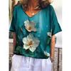 Vintage Women's T Shirts V-neck 3d Flower Print Tops Loose Short Sleeve Tees Summer Streetwear Casual Oversized Female Clothing