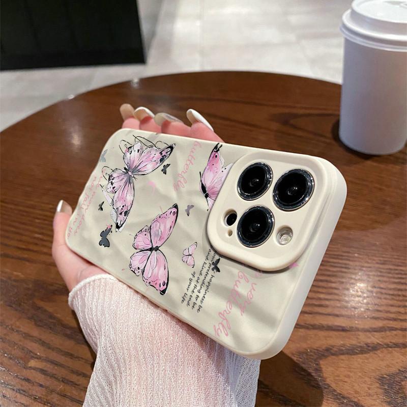 

Поверхность морщин и неровностей телефона чехол с принтом бабочек защитный матовый ТПУ чехол мягкий силиконовый чехол iPhone 14 белый