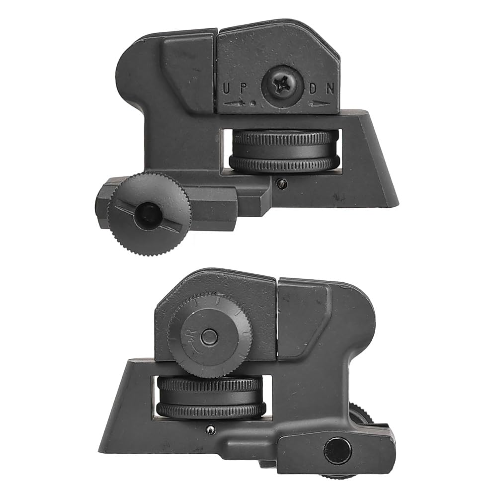 Ryohin Buhin 20mm Rail Compatible E&C LMT M4 Tactical Rear Sight Replica, Zinc Alloy, Switchable Zero & Peep, Black