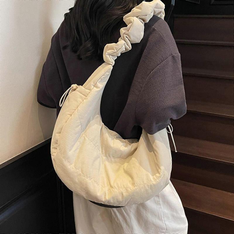 Large Capacity Quilted Nylon Bag For Women Ergonomic Crossbody Shoulder Purse Lightweight Practical Casual Day Bag  Pink