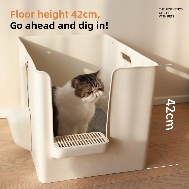 Meoof Concave Cat Litter Box Semi-closed Oversized Giant Deepened Anti-belt Sand Splash Big Also Cat Toilet