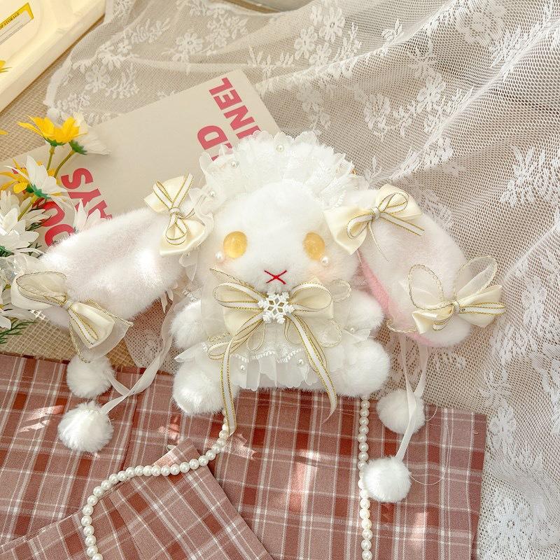 Lolita Butterfly Rabbit Details Student Plush Bag Handheld And Strap Shoulder