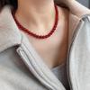 Colar de Contas de Ágata Vermelha Natural Gargantilha Choker Carnelian Redondo Vintage para Mulheres Joias Elegantes para Uso Diário