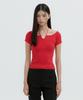 LUCIR ZU Strap Neck Ribbed Knit Top (Red)