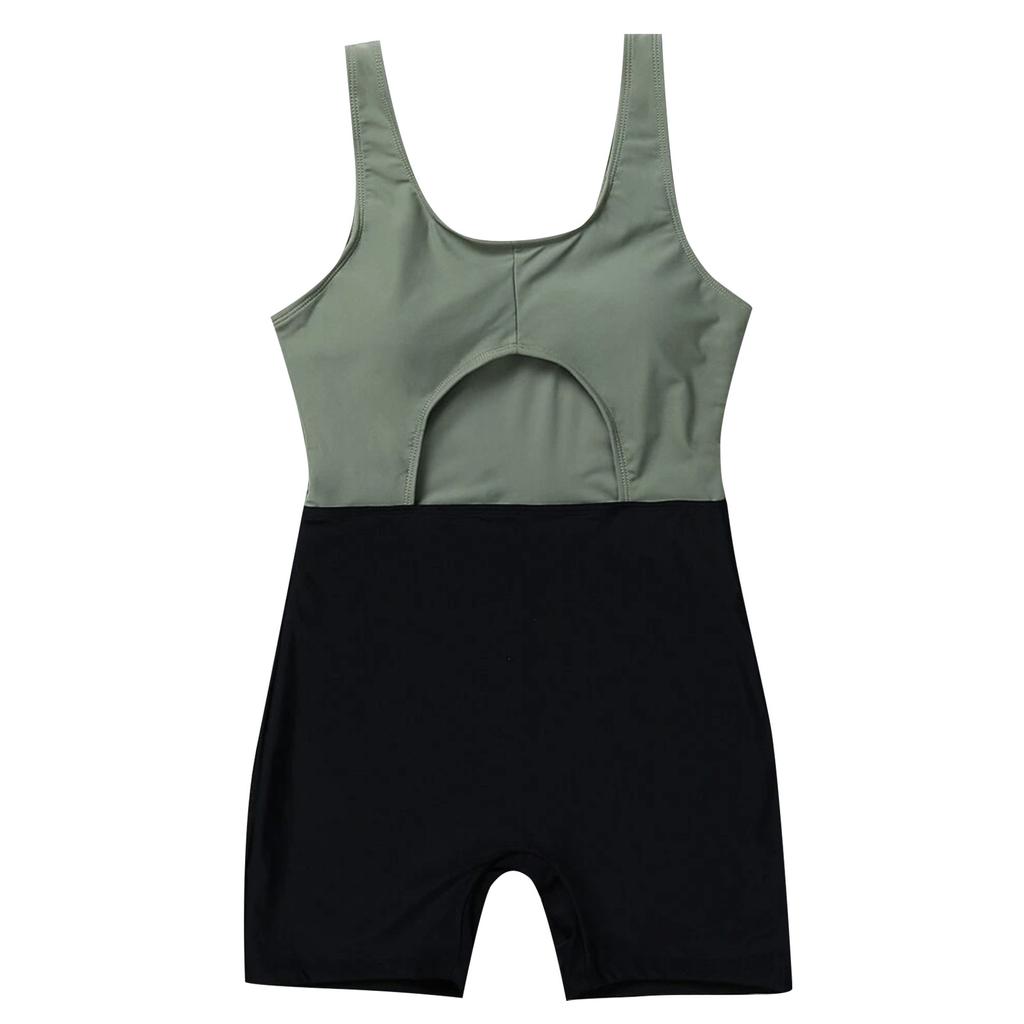Women's Sleeveless One Piece Swimsuit with Cutout Design and Color Block Pattern Stretch Fabric Flat Leg Style Swimwear