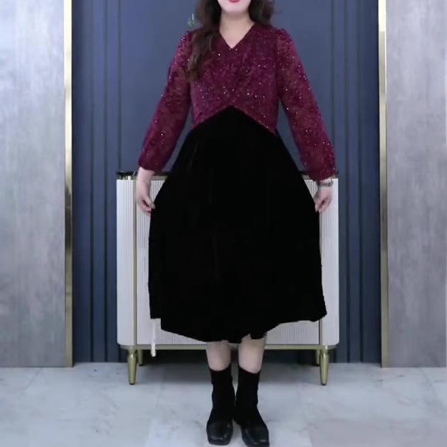 

Spring Luxe Lace Jacquard Velvet Plus Size Dress for Women XL (120-140 jin)
