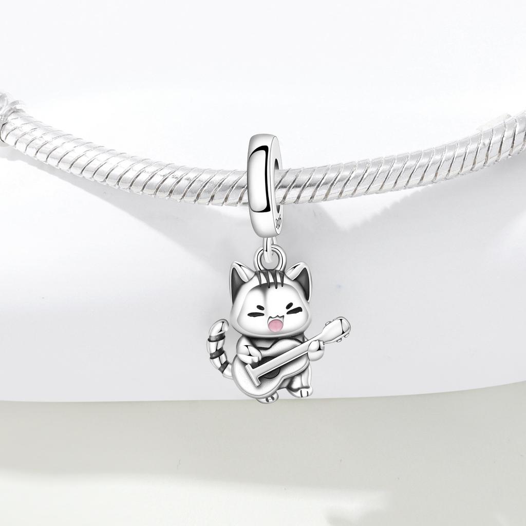 PANPOKI Copper Metal Singing Cat Pet Animal Authentic Original Pendant Bead Components Bracelet High Quality Fine Jewelry Charm Bead Components High