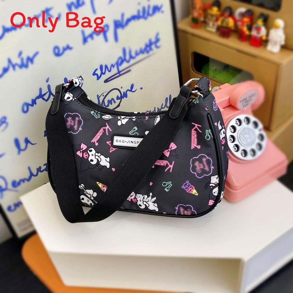 Cartoon Print Nylon Shoulder Bag With Zipper For Daily Use