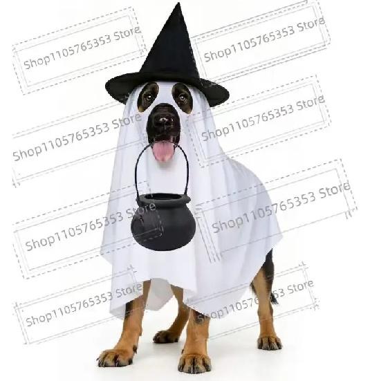 2026 Halloween Dog Ghost Costume Pet Cosplay Cape Witch Hat Robe Party Outfit Role-play Prop