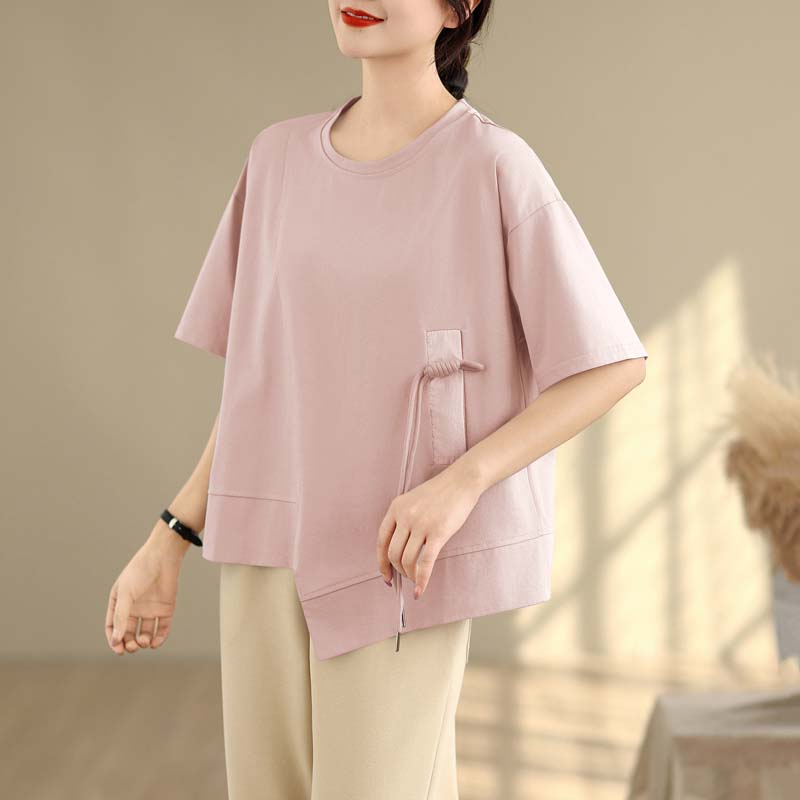 

Dimanaf 2025 Лето Женщины Плюс Размер Базовая Футболка Винтаж Повседневный Свободный Асимметричный Элегантный Топы Футболки Оверсайз XL розовый