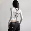 Personalized Printed Long-Sleeve Short T-Shirt for Women, Korean Style, Slim Fit, Regular Shoulder, Suitable for Spring and Autumn