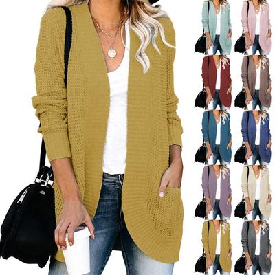 Women's Casual Loose Solid Color Long Sleeve Cardigan Sweater Top Outwear