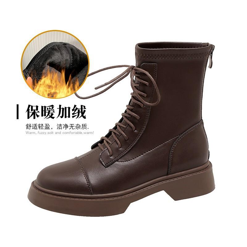 Autumn and winter new leather British style short boots thick-soled Martin boots inner heightening elastic boots thin boots