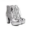 Autumn New Women Chunky High Heels Bling Party Ankle Chelsea Boots Gold Silver Red Black Big Size 34-48