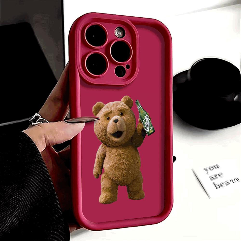 Чехол для телефона с мишкой, держащим бутылку пива Tuborg, для iPhone 16 15 14 13 12 11 Pro Max Plus, Защитный, Гелевый, Гибкий, Противоударный iPhone XS Max