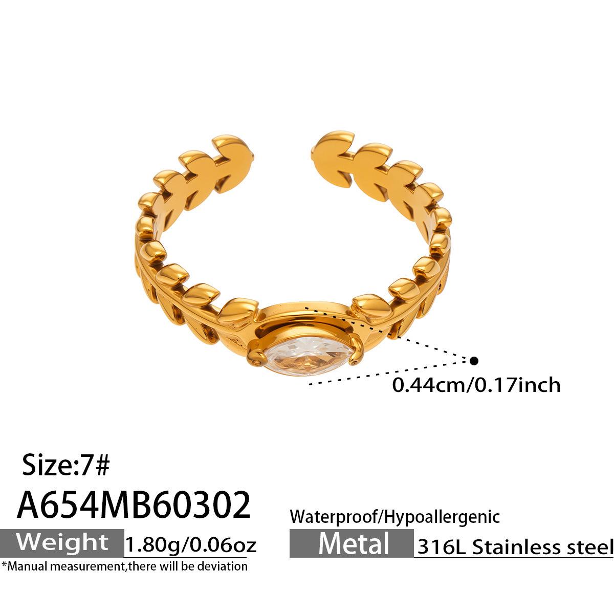 5A Zircon Wheat Ear Ring with Open Band & Diamond Inlaid Cross M Simple Line Ring