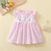 Summer Girls Cotton Princess Dress With Smocked Embroidered Bunny Design Breathable Thin Sweet Party Dress For Kids